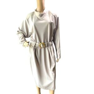 J.B. Wright Ltd. Tan‎ High Neckline Waist Belt Polyester Womens Dress Size 14